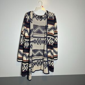 New Direction Aztec Open Front Cardigan Size Large Navy Beige Rust